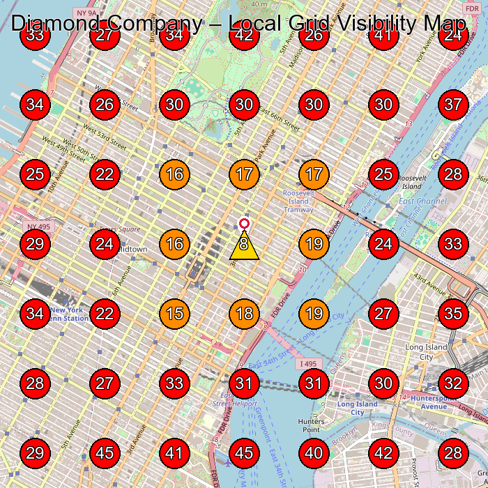 Diamond Company GeoGrid visibility map for Jewelry Store in New York